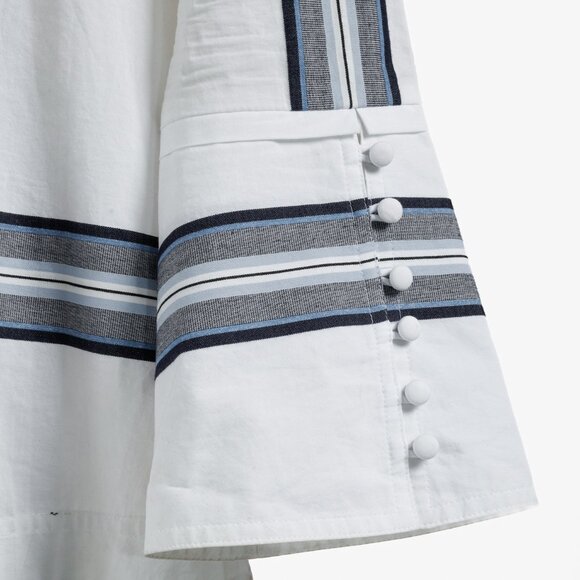 Derek Lam White Cotton Button Down w/ Blue Striped Panels - Picture 6 of 10